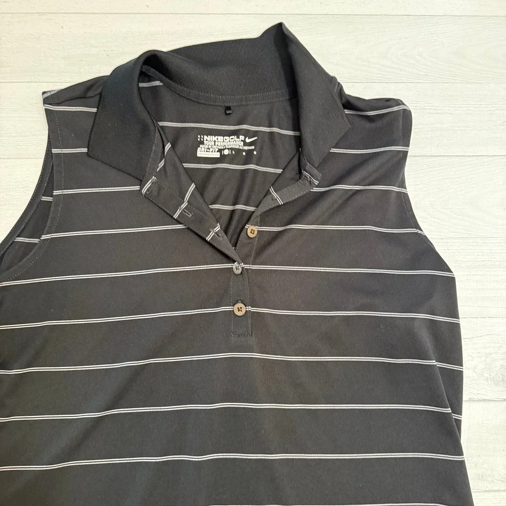 Nike Golf women's sleeveless polo shirt‎ black and white stripes large